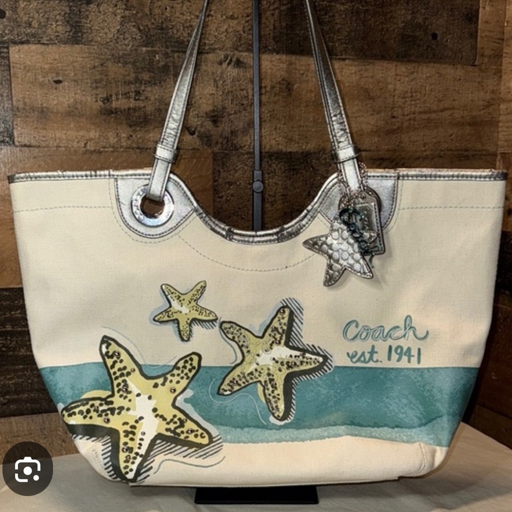 Coach Cream and Teal Starfish Tote